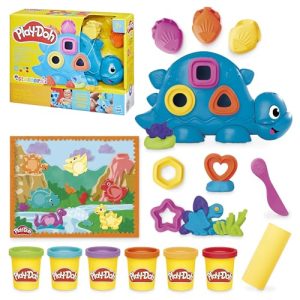 Play-Doh Hasbro, Dinosaurio, Formas y Colores, Juguetes de Arte y Manualidades, Materiales Artísticos para Niños y Niñas de 2 Años o Más, 6 Botes, Plastilina de Colores, Creatividad, Regalo
