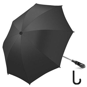 RIOGOO Universal 50+ UV Sombrilla de protección solar para bebés y bebés con manija de paraguas para cochecito, silla de paseo, silla de paseo y Buggy-Black
