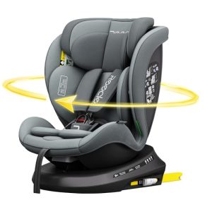 Reecle I-Size Silla de Coche Giratoria 360 con ISOFIX, 40-150cm (0~36kg), Aprox. 0-12 años (Gris)