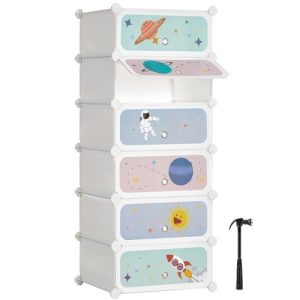 SONGMICS Estantería Modular Infantil de 6 Cubos, Zapatero para niños, Estantería plástico, Armario Modular con Puertas, para Ropa, Zapatos, Juguetes, 31 x 43 x 105 cm, Blanco Nube LPC904W01