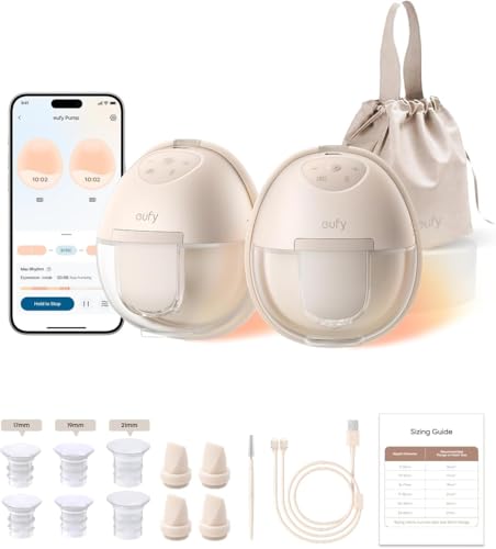 Sacaleches calefactable eufy S1, sacaleches con tecnología HeatFlow™, OptiRhythm™ controlado por app, succión de grado hospitalario, a prueba de fugas, ultrasilencioso para usar con sujetador.
