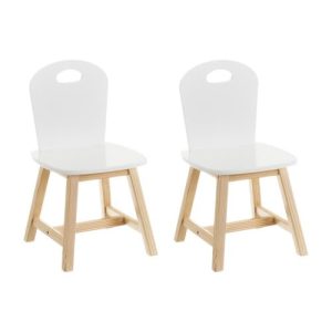 Set de 2 sillas infantiles blancas de madera de pino de 28x28x50 cm