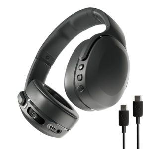 Skullcandy Crusher EVO Wireless Bluetooth Headphones with Multi-Sensory Bass and Charging Cable, Noise Isolating Over-Ear Fit, Up to 40 Hours Battery, Microphone for iPhone Android – True Black