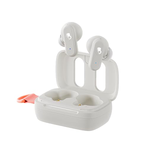 Skullcandy Dime 3 Auriculares In-Ear Inalámbricos, 20 h de Autonomía, Micrófono, Compatibles con iPhone Android y Dispositivos Bluetooth – Bone/Orange Glow
