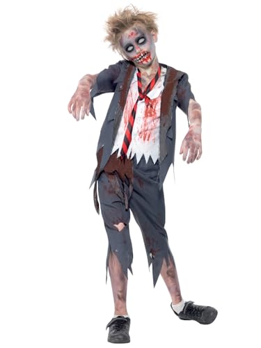 Smiffys Disfraz de colegial zombi, con pantalón, chaqueta, falsa camisa y corbata Halloween, Carnaval