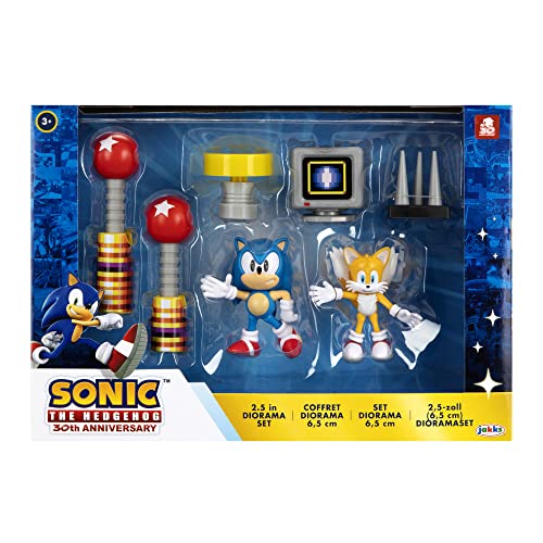 Sonic The Hedgehog – Diorama 30º Aniversario Sonic 2 Figuras de 6 cm y 5 Accesorios – Para los mas Fans de estos Clásicos Videojuegos – Sugerido para Mayores de 3 Años