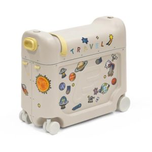 Stokke JetKids Cama Portátil, Moonglow White – Maleta para niños de 2 a 7 Años (hasta 35 kg) – Se Transforma En Cama – Incluye Colchón, Pegatinas Decorativas y Correa de Transporte Ajustable