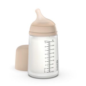 Suavinex, Biberón Anticólico Zero Zero, con Tetina de Flujo Medio (M) de Silicona, Biberón para Bebés +3 Meses, Recomendado para la Lactancia Materna, Leche Materna y de Fórmula, 270 ml, Light