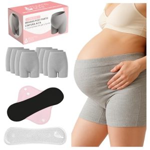 Super Pack 8 Bragas Postparto Desechables Cintura Alta Talla 38-44 + 1 Compresa de gel Frío/Calor 30×7 cm + Funda | Suaves, Transpirables, Soporte Abdominal | Alivio Dolor Perineal y Recuperación