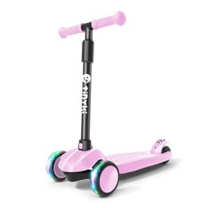 TINYKI Patinete Niña 2 Años a 6 – Patinete Rosa niña 3 años Altura Ajustable con Ruedas Luces LED – Scooter Niño 3 Ruedas – Patineta Infantil para Niños y Niñas Jugar