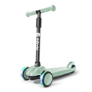 TINYKI Patinete Niño 2 Años a 6 – Patinete niña Altura Ajustable con Ruedas Luces LED – Scooter 3 Ruedas Niño – Patineta Infantil para Niños y Niñas Jugar (Verde Agua)