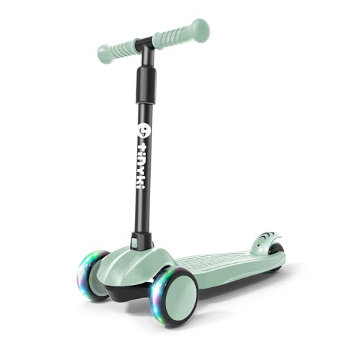 TINYKI Patinete Niño 2 Años a 6 – Patinete niña Altura Ajustable con Ruedas Luces LED – Scooter 3 Ruedas Niño – Patineta Infantil para Niños y Niñas Jugar (Verde Agua)