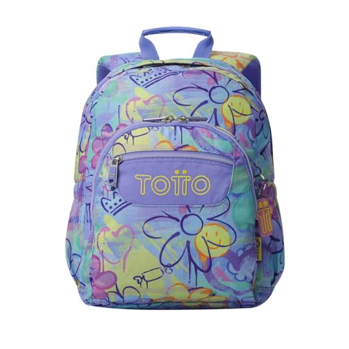 TOTTO – Mochila Escolar, Modelo Gommas, Mochila Mediana, Capacidad 15 L, Bolsillo para PC 14″, Bolsillo Botella, Espaldar Ergonómico con Flujo de Aire, Cómodas Correas en S, Estampado Grafily