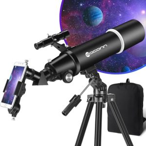 Telescopio de astronomía para Adultos, 80 mm de Apertura, 600 mm, portátil, para Principiantes y niños, con trípode, Adaptador de teléfono, Mochila