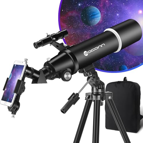 Telescopio de astronomía para Adultos, 80 mm de Apertura, 600 mm, portátil, para Principiantes y niños, con trípode, Adaptador de teléfono, Mochila