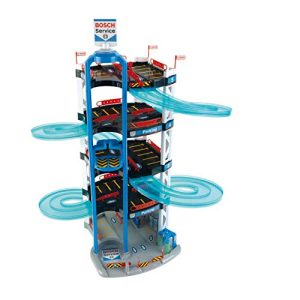 Theo Klein 2813 Aparcamiento Bosch Car Service, con 5 Plantas, Doble rampa de Salida, 2 Coches de Carreras, Ascensor y Mucho más, Medidas 55 cm x 55 cm x 85 cm, Juguete para niños a Partir de 3 años