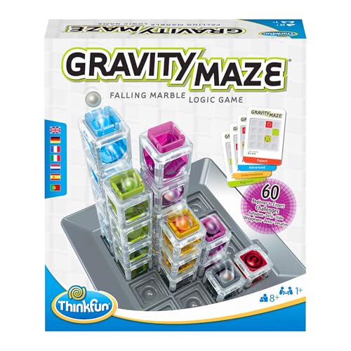 ThinkFun – Gravity Maze | Regalo Niño 8 Años | Juegos de Mesa Niños 8 Años o Más | Circuito Canicas | Marble Run Logica con 60 Desafios | Juegos Niños