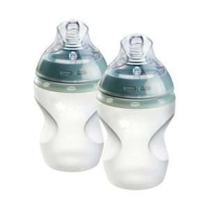 Tommee Tippee Biberones, Biberón Natural Start anticólicos de silicona con tetina de flujo lento que imita la forma del pecho, 260ml, para bebés a partir de 0 meses, con autoesterilización