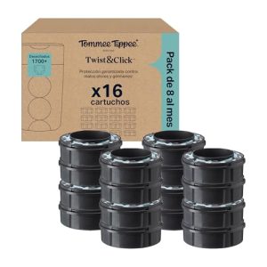 Tommee Tippee Cartuchos de recambio para contenedor de pañales Twist & Click, Pack exclusivo de 16 cartuchos de 10,5 m para recambios rápidos