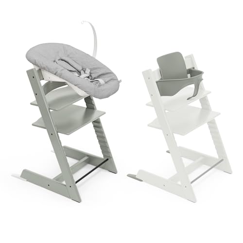Trona Tripp Trapp de Stokke, Verde Glaciar (Incluye Silla + Baby Set 2) con Newborn Set – Diseño Seguro, Ajustable y Ergonómico