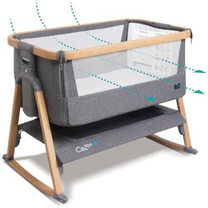 Tutti Bambini CoZee® Air Moisés y Cuna Colecho Bebé – Cama Colecho Bebé – Plegado Rápido – Bolsa de Transporte – Colchón Deluxe Transpirable con 6 Alturas – 0-6 Meses (Roble y Carbón)