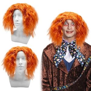 UILYNIU Peluca Naranja Rizada Hombre Mujer, Fibra Sintética, WIG, Ondulado, Unisex, Retro, Cosplay, Halloween, Carnaval