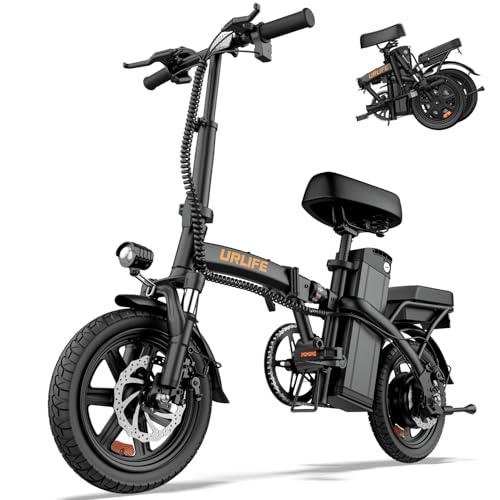 URLIFE Bicicleta eléctrica Plegable de 14″, Bike con pedaleo asistido batería 48V 7.5AH, Bici eléctricas con Motor de 250W de Alta Velocidad Alcance máximo 40-60KM (Noir)