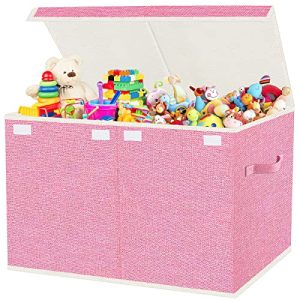 VERONLY Caja de Almacenaje Juguetes, 73L Baul Juguetes Infantil Plegable, Organizador Juguetes Con Tapa y Asa Para Niños, Niñas, Guardería, Sala de Juegos, Ropa, Mantas, Dormitorio (Rosa)