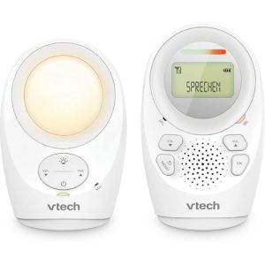 VTech Baby Monitor de Audio Digital DM1211 – con Tecnología DECT, Función de Interfono, Pantalla de Volumen LCD, Sensor de Temperatura, Luz Nocturna y Más – Unidad para Padres y Unidad para Bebé