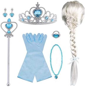Vicloon 9 Piezas Conjunto con Accesorios de Princesa, Contiene Guantes, Varita, Corona, Anillo, Pendientes y Trenza, para Halloween, Navidad, Fiestas, cumpleaños, Niña, 3-10 Años