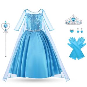 Vicloon Disfraces de Princesa,5 Pcs Disfraz de Princesa Niña con Accesorios,con Corona y Varita Magica,Niñas Disfraz de Princesa,Fiesta de Halloween Disfraces