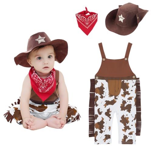 Vicloon Disfraz Ropa de Vaquero,Cowboy Vaquero Rodeo Kid Disfraz niño con Pañuelo Rojo y Sombrero,Disfraces Vaqueros del Oeste Accesorios para Niños para Halloween Navidad Fiesta Carnaval Cosplay