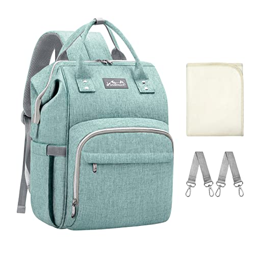 Viedouce Mochilas para Pañales Biberones,Bolso del Bebé Mamá,Impermeable con Estilo Oxford Bolso Pañal de Gran Capacidad, con Portátil Cambiador y 2 Piezas Ganchos Carrito Bebé (Cian)