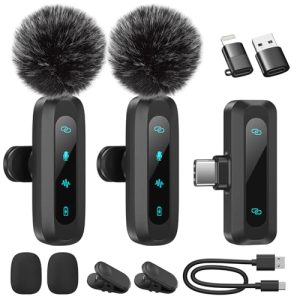 WARM BOX Micrófono Lavalier inalámbrico para iPhone, iPad, teléfono Android, Paquete de 2 Mini micrófonos con reducción de Ruido (2EN1)