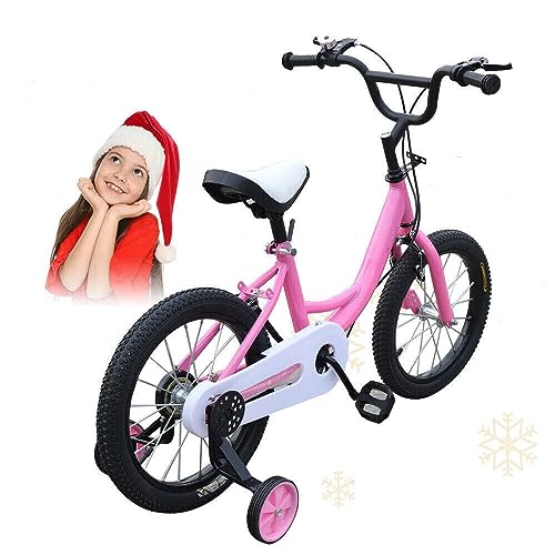 WSIKGHU Bicicleta infantil de 16 pulgadas con ruedas estabilizadoras para niños y niñas, para exteriores, deportiva, para niños a partir de 5 a 8 años (rosa)
