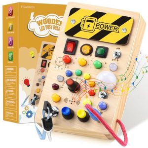 YIKANWEN Montessori Busy Board Juguete a partir de 1, 2 y 3 años, juguete de madera con música y 10 LED interruptor de luz, juguete sensorial para bebés, niños pequeños, niñas a partir de 1, 2, 3, 4