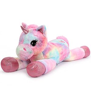 Yeqivo Unicornio Gigante Juguetes Peluche Grande Arcoíris Púrpura Unicornio Animales de Peluche (Rosa,80CM)