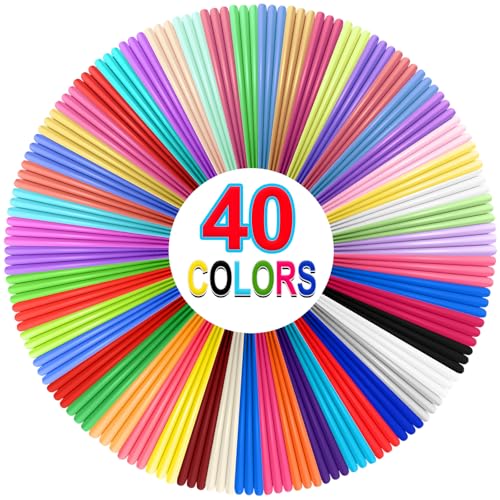 YhuiCxir 40 Colores Filamento para Lapiz 3D PLA 1,75mm Recambios para Bolígrafo 3D con 2 Tapas de Dedos Recargas Boli 3D Total 120 Metros Utilizado con MYNT3D y SCRIB3D Pluma de Impresión 3D
