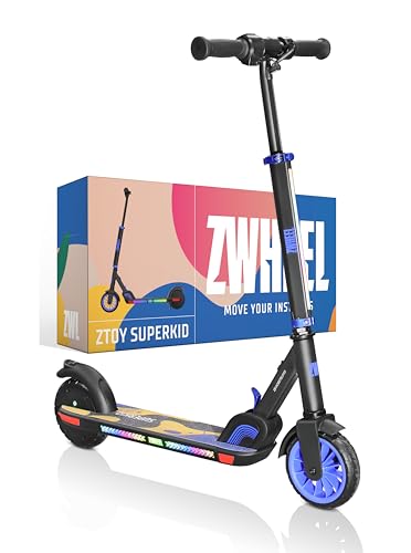 ZWHEEL ZTOY SUPERKID | Patinete Eléctrico para Niños & Niñas – Altura Ajustable – hasta 70kg – 150W, 10km Autonomía, 19km/h, Luces RGB, Doble Freno – Ruedas Antipinchazo (Azul)