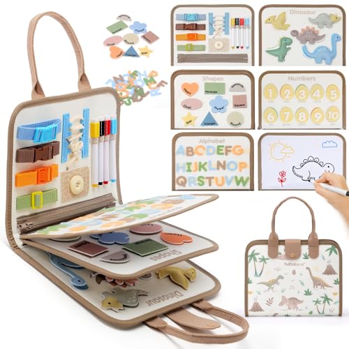 hahaland Busy Board Juguetes Montessori 2 Años, 4 Capas Tablero Montessori de Actividades, Portátil Activity Board Juegos de Viaje Regalos Niños 2 3 Años