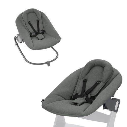 hauck Alpha Bouncer Premium Hamaca Bebé para trona Evolutiva Alpha & Beta desde el Nacimiento, Balancin Bebe con Arnés de 5 Puntos, Mecedora Bebe Reclinable – Gris