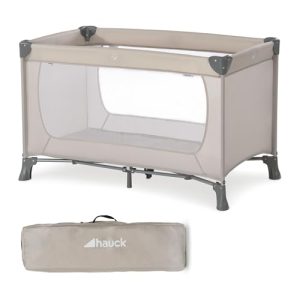 hauck Dream N Play Children’s Travel Cot from Birth up to 15 kg, Small Foldable incl. Carry Bag and Folding Base, Lying Surface 120 x 60 cm (Beige)