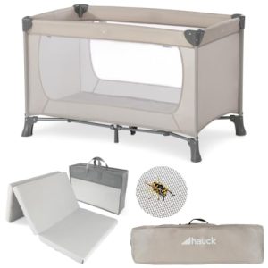 hauck Dream N Play Cuna de Viaje Bebe con Colchon y Mosquitera – Parque Infantil Plegable con Bolsa de Transporte – Ligera y Compacta – Beige