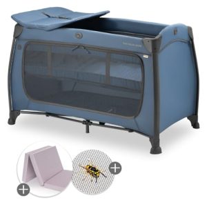 hauck Play n Relax Center Set de Cuna de Viaje Bebe con Colchon y Mosquitera | Dos Alturas para Recién Nacidos – Parque Infantil con Cambiador y Ruedas – Azul