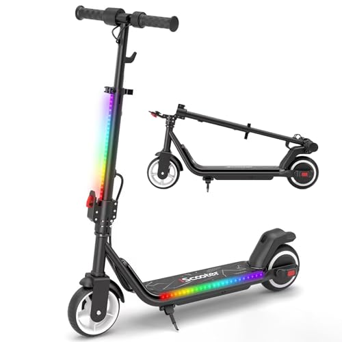 iScooter Patinete eléctrico para niños de 8 a 14 años, 250 W con Bluetooth y luz (7 Colores y 3 Modos), 3 Modos de conducción 8/13/19 km/h, 60 Minutos de Tiempo de conducción hasta 15 km, Plegable y