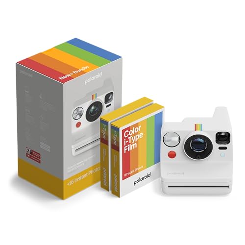 Polaroid – Now+ Gen 3 – Cámara instantánea con conexión Bluetooth – Paquete de cámara + película en Color (16 Fotos) Blanco (6563)
