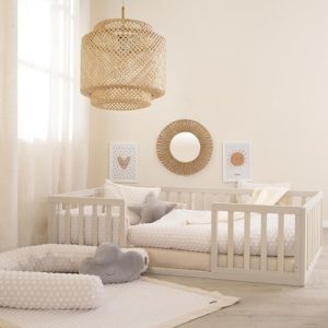 roba Cama Montessori a Ras de Suelo 70 x 140 cm para Niños – Incluye Somier y Protección Anticaídas – Concepto de Dormir a Nivel del Suelo para Niños Pequeños – Stone Washed