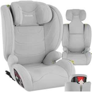 tectake® Silla de Coche Infantil, Homologada i-Size ECE R129, Con ISOFIX, Cinturón de 3 Correas, Reposacabezas Regulable, Acolchado Extragrueso, Hatsa 36 Kg, Funda Extraíble, 100-150 cm – gris claro