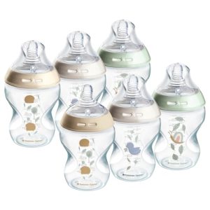 Tommee Tippee Biberones, biberón anticólicos Natural Start, 260 ml, pack de 6, tetina anatómica para un agarre natural, válvula anticólicos, decorado